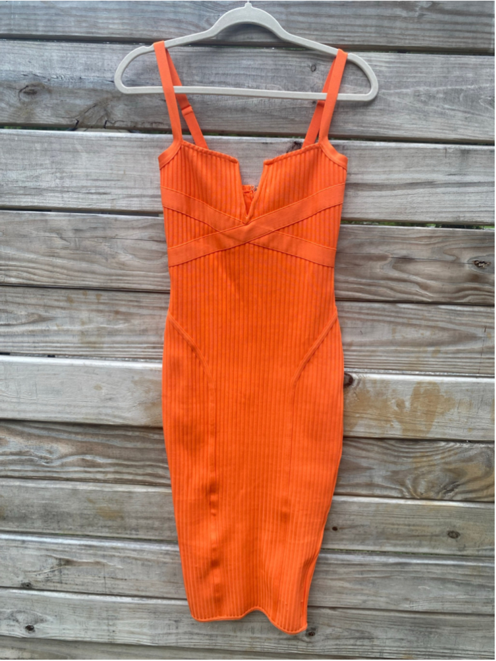 Fashion Nova Orange Ribbed Bodycon Midi Dress Y2K Vaca Party Glam Date Night - Picture 2 of 8